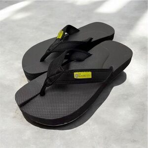 The Healing Sole Black Flip Flops with Yellow Logo - NWOB - 8.5